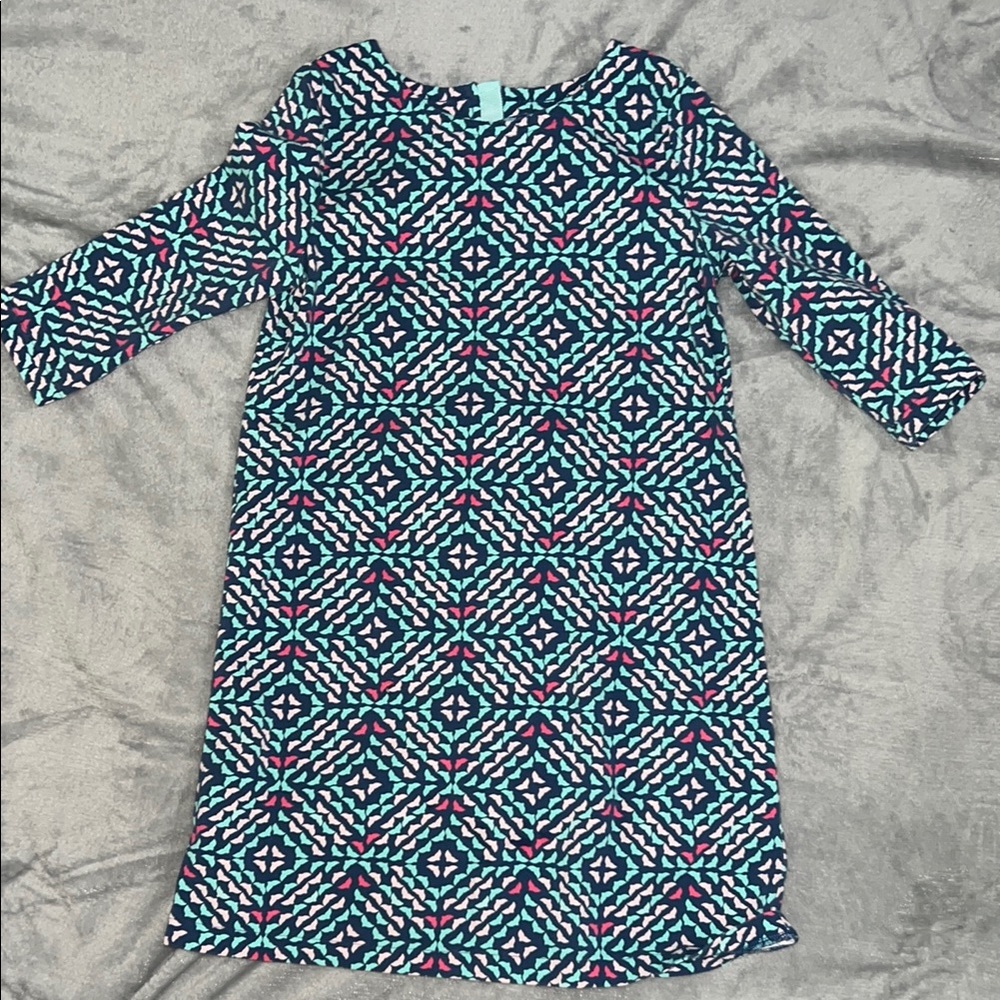 Vineyard Vines Blue and Pink Geometric Kids Dress